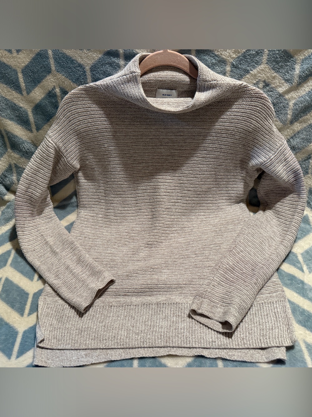 OLD NAVY - Oatmeal Grey Ribbed Mock Neck Tunic Sweater - Extra Small (XS)